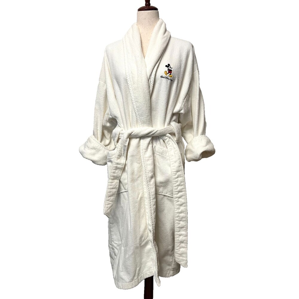 Vtg Mickey Inc DISNEY Cotton Terry Cloth Robe House Coat White Towel Bath Spa